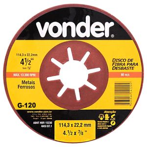 Disco de fibra para desbaste 4.1/2 G-120 - vonder