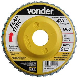 Disco de lixa flap reto 4.1/2 G-60 costado de plástico - vonder