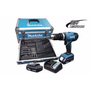 Parafusadeira furadeira de impacto a bateria 1/2" 18v bivolt kit com 70 peças hp457dwex4 - makita