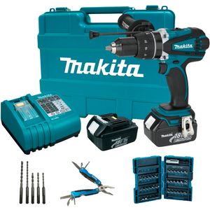 Furadeira parafusadeira de impacto 1/2" 18v com 2 bateria + acessórios - dhp458rfe-p makita