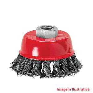 Escova de aço carbono tipo copo, torcida, 75 mm, rosca m14//mtx