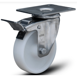 Rodizio giratório com placa e freio em inox com roda de nylon 4" - colson