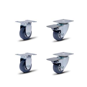 KIT COM 4 RODIZIOS 2'' 2 FIXO + 2 GIRATÓRIO C/ FREIO 135KG COLSON