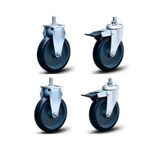 Kit com 4 Rodizios 5'' c/ Parafuso 2 Fixo 2 Giro Freio 225kg - Colson