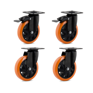 Kit com 4 Rodizios Giratório 6'' Preto 2 Freio 2 s/Freio 600kg Colson