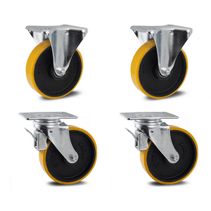 Kit com 4 Rodizios 5'' 2 Fixo 2 Giratório c/Freio PU 900kg Colson