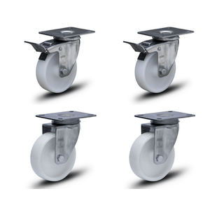 Kit com 4 Rodizios Inox placa 2 Giro + 2 Giro Freio 4" p/ 510 kg Colson