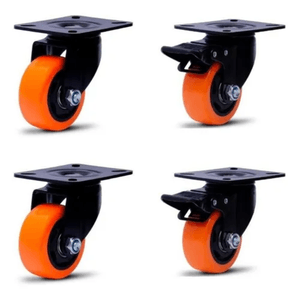Kit com 4 Rodizios Giratório 3'' Preto 2 Freio 2 s/Freio 210kg Colson