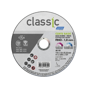 Disco de corte Fino para aço Classic Ar-102 4.1/2" X 1mm" X 7/8" NORTON