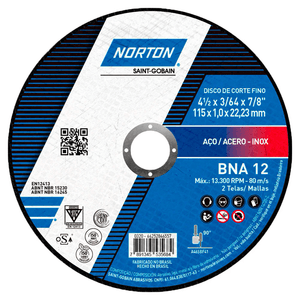 Disco de corte para inox/aço 4.1/2" X 1.6Mm bna 12 norton