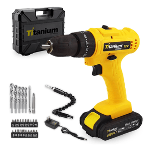 Parafusadeira Furadeira Com Impacto à Bateria 12v + 34 Peças - Titanium