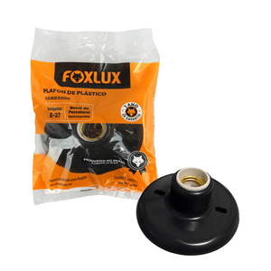 Plafon Plástico Soquete E-27 Bocal de Porcelana Preto - Foxlux