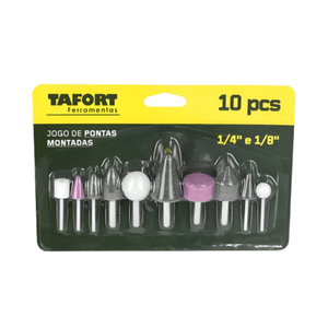 Jogo de Pontas Montadas 10 Peças Haste 1/4 e 1/8 Pol Óxido de Alumínio - Tafort